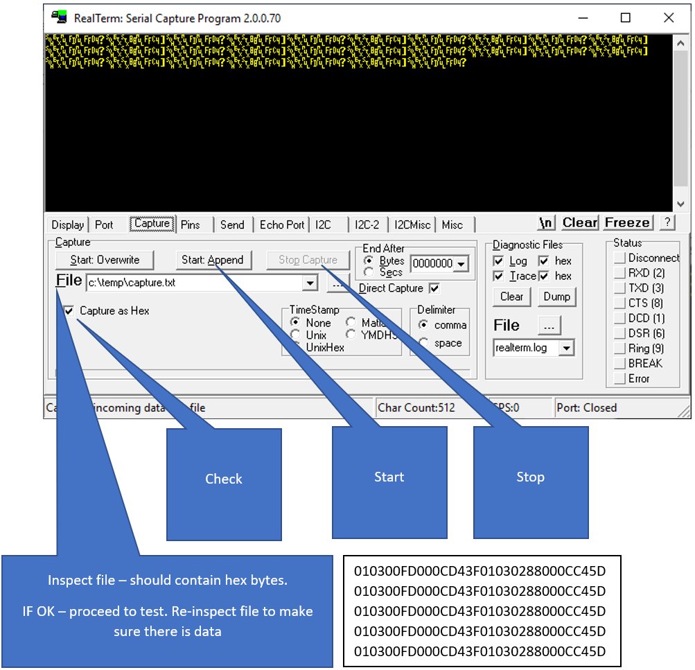 Serial Capture of RS232 - RS485 Using Realterm not putty2