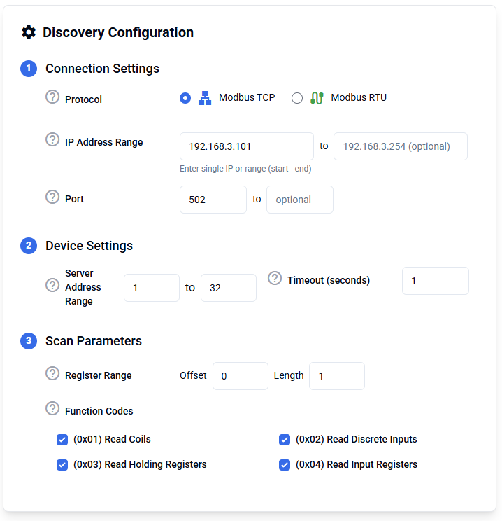 Chipkin Modbus Explorer - Discovery configuration