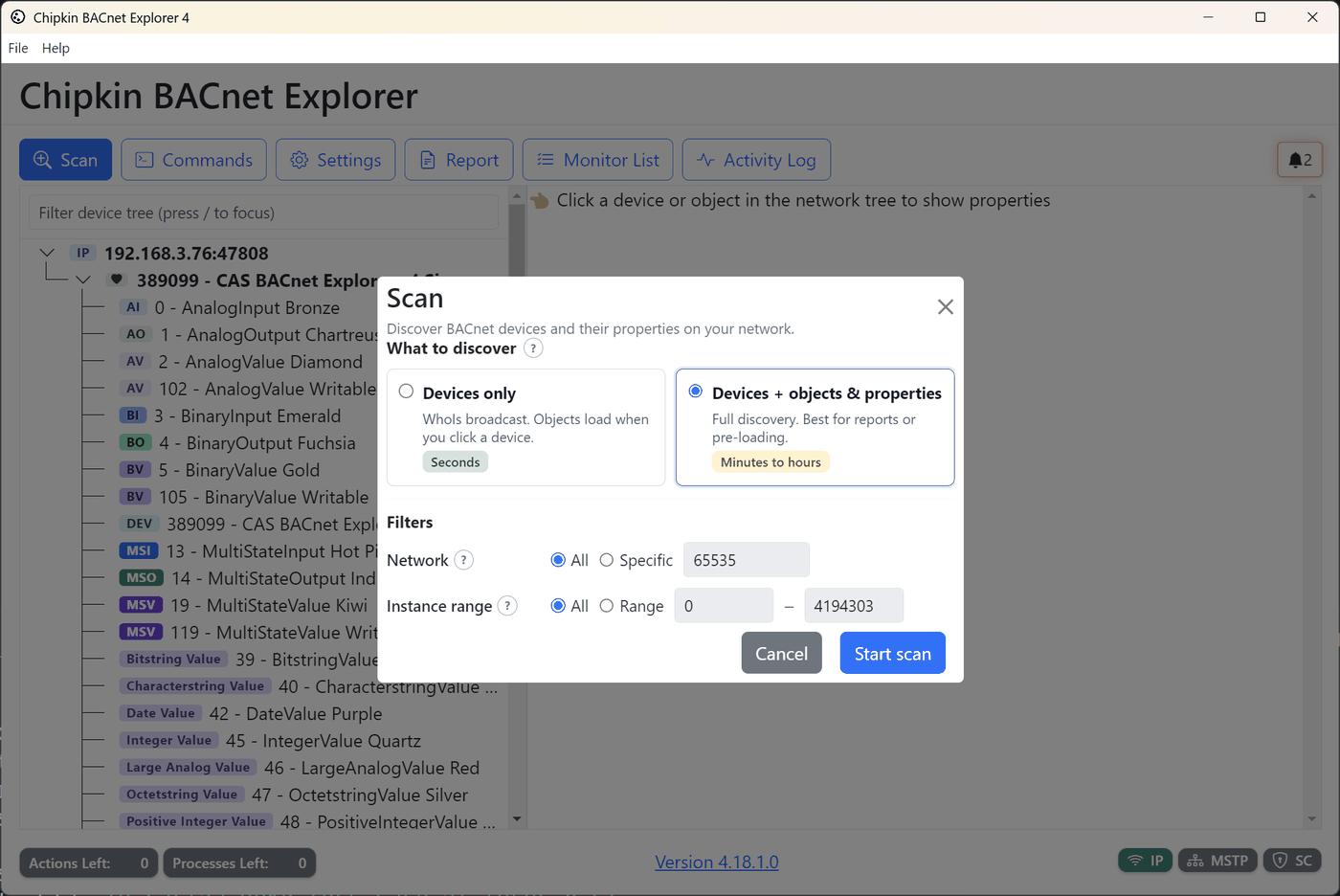 BACnet Explorer device discovery