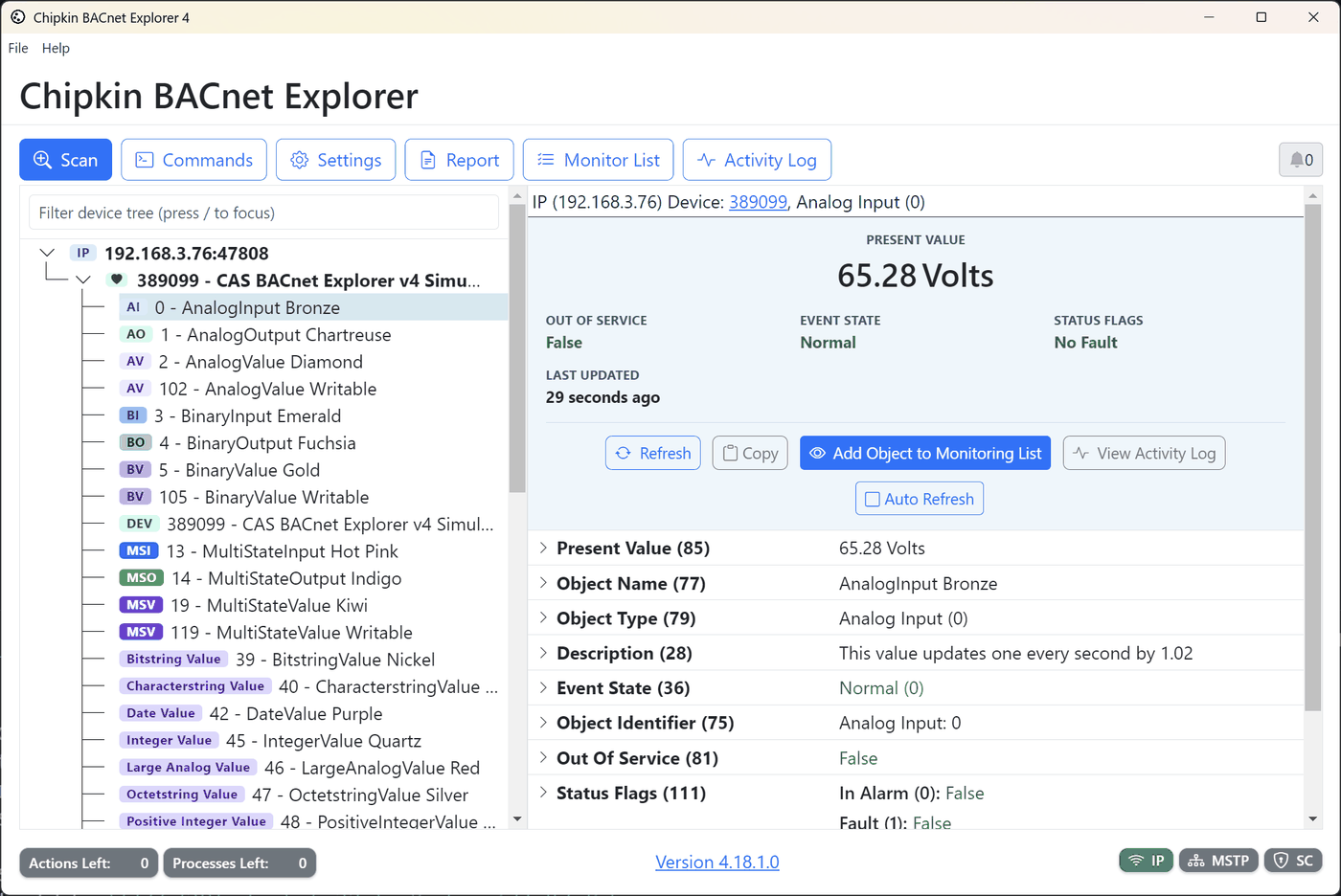 CAS BACnet Explorer main window showing device discovery